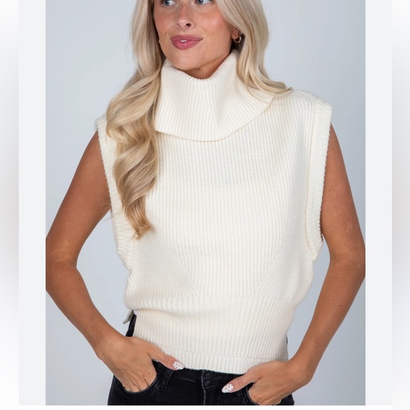 Cider old money Preppy Turtle Knit Sleeveless Cream Sweater Vest - Picture 2 of 10